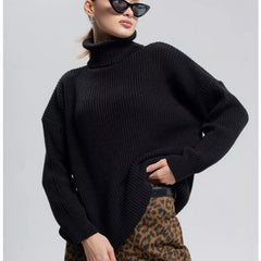 Women's Solid Color Casual High Neck Pullover Sweater