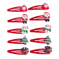 10pcs Christmas Hair Clip Set - Cute Santa, Reindeer & Snowman Designs | PVC Snap Barrettes for Girls | Festive Holiday Hair Accessories