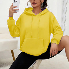 All-matching Loose Drawstring Pocket Sweatshirt Long Sleeve Women