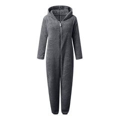 European And American Autumn Winter Women's Wear Fleece-lined Thick Furry Jumpsuit Hooded Cat Ear Pajamas