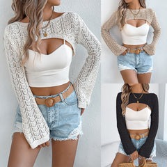 Casual Hollow-out Long-sleeved Sweater Small Waistcoat Coat