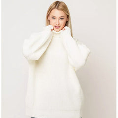 Women's Solid Color Casual High Neck Pullover Sweater