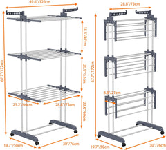 Airer Clothes Drying Rack,4-Tier Foldable Clothes Hanger Adjustable Large Stainless Steel Garment Laundry Racks for Indoor Outdoor