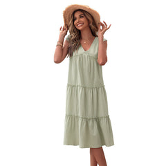 Women's Solid Color Sleeveless Cotton And Linen Dress