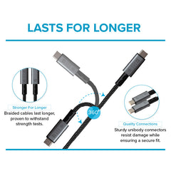 Maplin USB-C to USB-C V4.0 8K 240W PD Braided Cable - Black, 1m