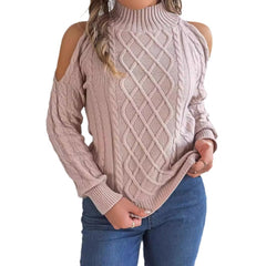 Casual Twist Strapless Half-high Collar Long Sleeves Sweaters Women's Clothing