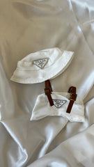 Labubu Designer-Inspired Bucket Hat and Overalls Set - White