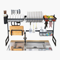 Over The Sink Dish Drying Rack with Fruit Basket Kitchen Counter & Drainer Dishrack - Matte Black