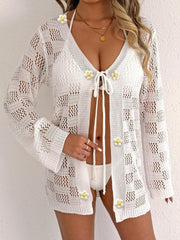 Women's European And American Woven Hollow-out Long-sleeved Blouse