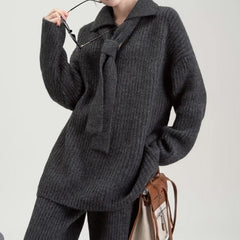 Sweater Suit Knitting Top Casual Trousers Two-piece Set