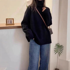 Women's Turtleneck Sweater Loose Thick Curling Pile Collar Idle Style