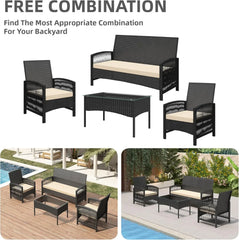 mcc direct 4Pcs Rattan Garden Furniture Set, Patio Rattan furniture sofa 2 Armchairs, 1 Loveseat Sofa and 1 coffee table Sofia