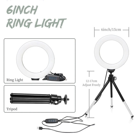 6 inch LED Photography Video Light Panel RGB Filters Lighting Photo Studio Lamp Kit For Shoot Live Streaming Ring Light Tripod
