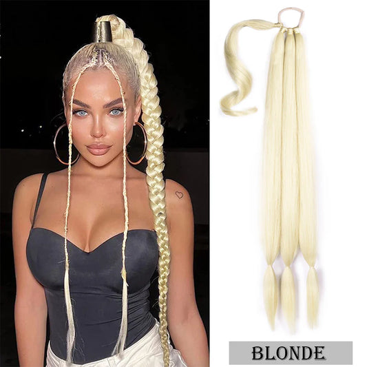 26"34Inch Braided Ponytail Extension Yaki Synthetic Long Ponytail With Hair Tie Diy Braided Ponytail High Temperature Fiber