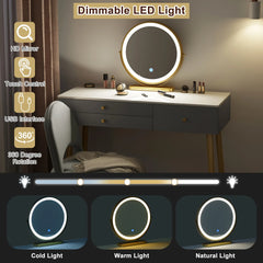 1SET Vanity Dressing Table Cosmetic Make up Table with Lighting Adjustable LED Mirror Light 3 Drawers Velvet Stool for Bedroom