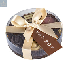 Assorted Belgian chocolates in 10cm cello round with ribbon