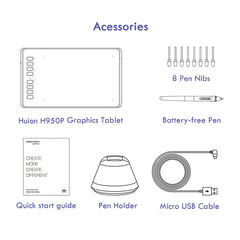 HUION Inspiroy Series H950P 5080LPI Professional Art USB Graphics Drawing Tablet for Windows / Mac OS, with Battery-free Pen