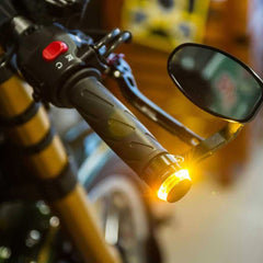 Pair Motorcycle Turn Signal Light Grip Bar Plug Strobe Side Marker End LED Handlebar Lamp