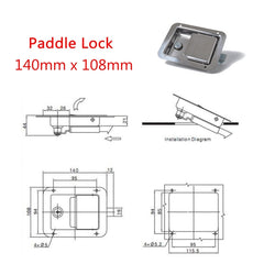 Stainless Steel Tool Box Lock Paddle Latch & Keys for Trailer / Yacht / Truck