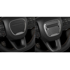 2 PCS / Set Carbon Fiber Car Steering Wheel Logo + Chin Decorative Sticker for Dodge Challenger 2015 to Now, Left Driving