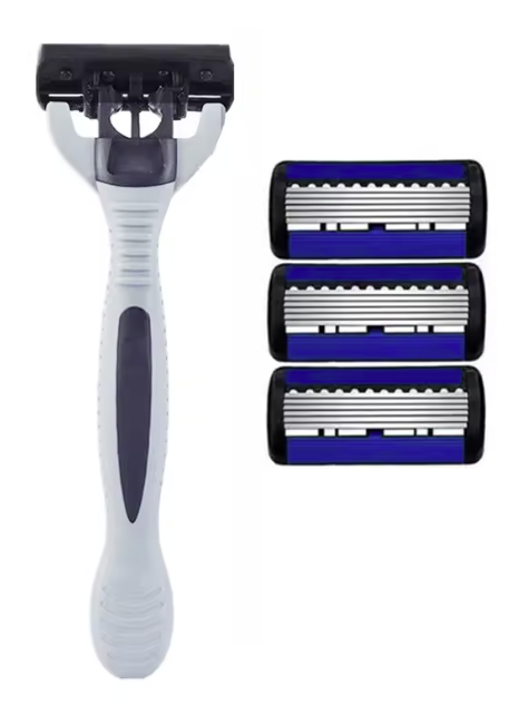 6-Layer Stainless Steel Razor with 3 Refill Blades – Smooth, close & irritation-free shave. Reusable & eco-friendly design for daily grooming.