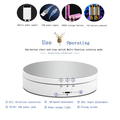 13.8cm Mirror Style USB Charging Smart 360 Degree Rotating Turntable Display Stand Video Shooting Props Turntable for Photography, Load 3kg