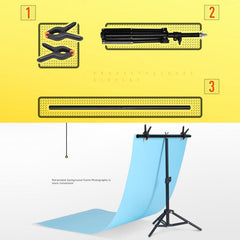 100x200cm T-Shape Photo Studio Background Support Stand Backdrop Crossbar Bracket Kit with Clips, No Backdrop, 100x200cm