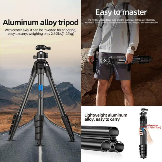BEXIN TA255-BS30 Portable Collapsible Aluminum Alloy Camera Tripod with Head, TA255-BS30