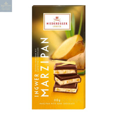 Dark chocolate covered ginger flavoured marzipan bar