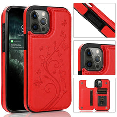 Butterflies Flowers Double Buckle PU + TPU Protective Case with Holder & Card Slots & Photo Frame, For iPhone 12 Pro Max