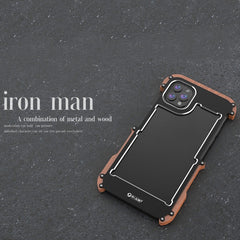 R-JUST Ironwood Man Shockproof Metal + Wood Bumper Protective Case, For iPhone 13, For iPhone 13 Pro, For iPhone 13 Pro Max