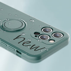 All-inclusive Liquid Silicone Phone Protective Case with Ring Holder & Lanyard, For iPhone 13 Pro Max