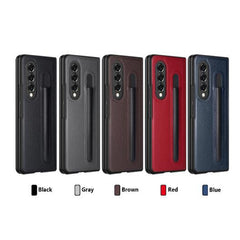Litchi Texture Hinge Protection Folding Phone Case with Pen Cover, For Samsung Galaxy Z Fold3 5G
