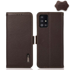 KHAZNEH Side-Magnetic Litchi Genuine Leather RFID Phone Case, For Samsung Galaxy A22 5G, For Samsung Galaxy A32 4G, For Samsung Galaxy A32 5G, For Samsung Galaxy A42 5G, For Samsung Galaxy A51 5G, For Samsung Galaxy A52 5G