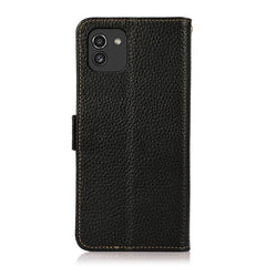 KHAZNEH Side-Magnetic Litchi Genuine Leather RFID Phone Case, For Samsung Galaxy A03 166mm Version, For Samsung Galaxy A03s 164mm Version, For Samsung Galaxy A13 4G, For Samsung Galaxy A13 5G, For Samsung Galaxy A33 5G, For Samsung Galaxy A53 5G