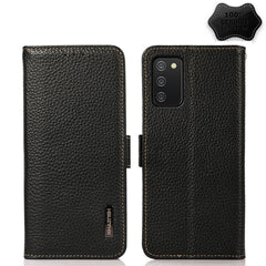 KHAZNEH Side-Magnetic Litchi Genuine Leather RFID Phone Case, For Samsung Galaxy A03 166mm Version, For Samsung Galaxy A03s 164mm Version, For Samsung Galaxy A13 4G, For Samsung Galaxy A13 5G, For Samsung Galaxy A33 5G, For Samsung Galaxy A53 5G