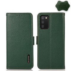KHAZNEH Side-Magnetic Litchi Genuine Leather RFID Phone Case, For Samsung Galaxy A03 166mm Version, For Samsung Galaxy A03s 164mm Version, For Samsung Galaxy A13 4G, For Samsung Galaxy A13 5G, For Samsung Galaxy A33 5G, For Samsung Galaxy A53 5G