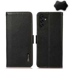 KHAZNEH Side-Magnetic Litchi Genuine Leather RFID Phone Case, For Samsung Galaxy A03 166mm Version, For Samsung Galaxy A03s 164mm Version, For Samsung Galaxy A13 4G, For Samsung Galaxy A13 5G, For Samsung Galaxy A33 5G, For Samsung Galaxy A53 5G