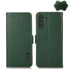 KHAZNEH Side-Magnetic Litchi Genuine Leather RFID Phone Case, For Samsung Galaxy A03 166mm Version, For Samsung Galaxy A03s 164mm Version, For Samsung Galaxy A13 4G, For Samsung Galaxy A13 5G, For Samsung Galaxy A33 5G, For Samsung Galaxy A53 5G