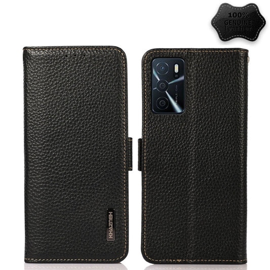 KHAZNEH Side-Magnetic Litchi Genuine Leather RFID Case, For OPPO A16, For OPPO A54 4G, For OPPO A55 5G, For OPPO A55s 5G JP Version, For OPPO A93 5G, For OPPO Reno5 5G / Find X3 Lite
