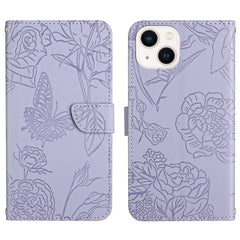 Skin Feel Butterfly Peony Embossed Leather Phone Case, For iPhone 12 Pro Max, For iPhone 13, For iPhone 13 mini, For iPhone 13 Pro
