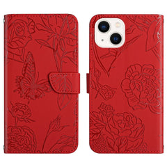 Skin Feel Butterfly Peony Embossed Leather Phone Case, For iPhone 12 Pro Max, For iPhone 13, For iPhone 13 mini, For iPhone 13 Pro