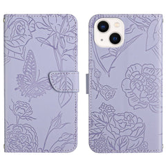 Skin Feel Butterfly Peony Embossed Leather Phone Case, For iPhone 14, For iPhone 14 Plus, For iPhone 14 Pro, For iPhone 14 Pro Max