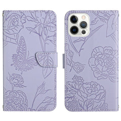 Skin Feel Butterfly Peony Embossed Leather Phone Case, For iPhone 14, For iPhone 14 Plus, For iPhone 14 Pro, For iPhone 14 Pro Max