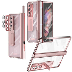 Magnetic Hinges Plating Phone Case with Holder, For Samsung Galaxy Z Fold3 5G