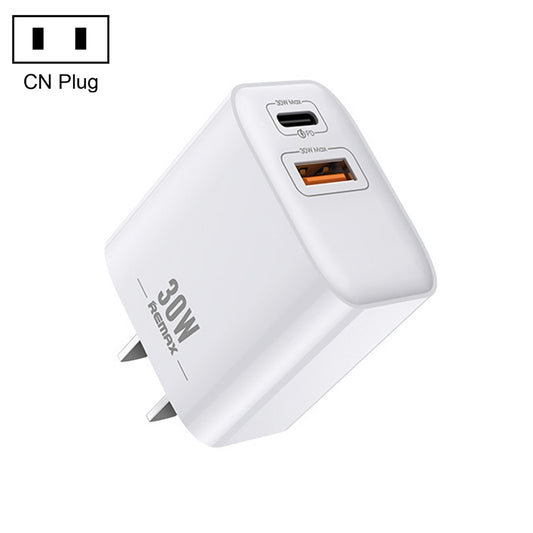 REMAX RP-U82 30W USB+USB-C/Type-C Dual Interface Fast Charger, CN Plug, UK Plug, US Plug