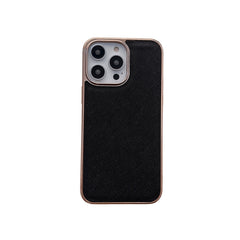 Nano Electroplating Cross Texture Genuine Leather Phone Case, For iPhone 14 Pro Max, For iPhone 14 Pro, For iPhone 14, For iPhone 14 Plus, For iPhone 13 Pro Max, For iPhone 13 Pro