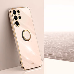 XINLI Straight Edge 6D Electroplate TPU Phone Case with Ring Holder