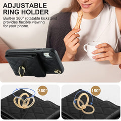 Rhombic Texture Card Bag Phone Case with Long Lanyard