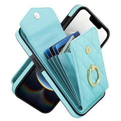 Rhombic Texture Card Bag Phone Case with Long Lanyard